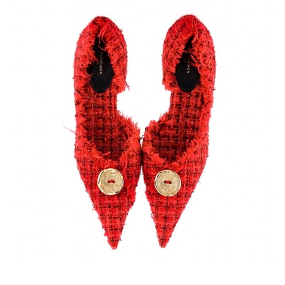 NWOT Balenciaga Tweed Knife Kitten Heel D'orsay Pumps Tweed with Dust Bag - Picture 2 of 14